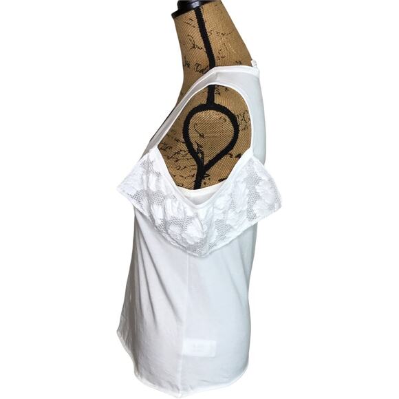 See By Chloe Size 36 White Cold Shoulder Floral Lace Ruffle Tank Top Romantic - Picture 7 of 16